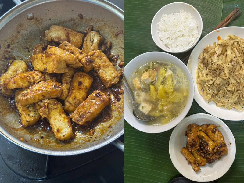 Món chay: đậu hũ sốt với nước tương